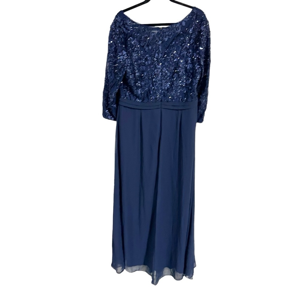 Alex Evenings Navy Blue Sequined V-Neck Chiffon Gown Size 14 NWT - Picture 6 of 9
